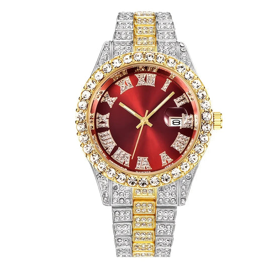Men’s Hip Hop Retro Watch – Oversized Rhinestone Dial & Stainless Steel Band