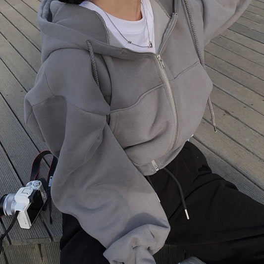 Y2K Oversized Zip Up Hoodie for Women – Crop Sweatshirt