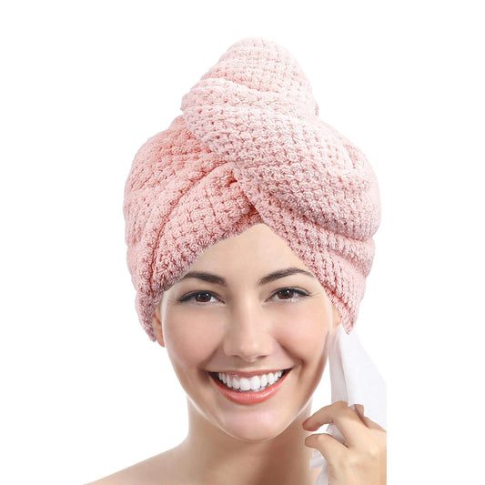 Solid Color Button Hair Towel Wrap – Absorbent & Textured for Women